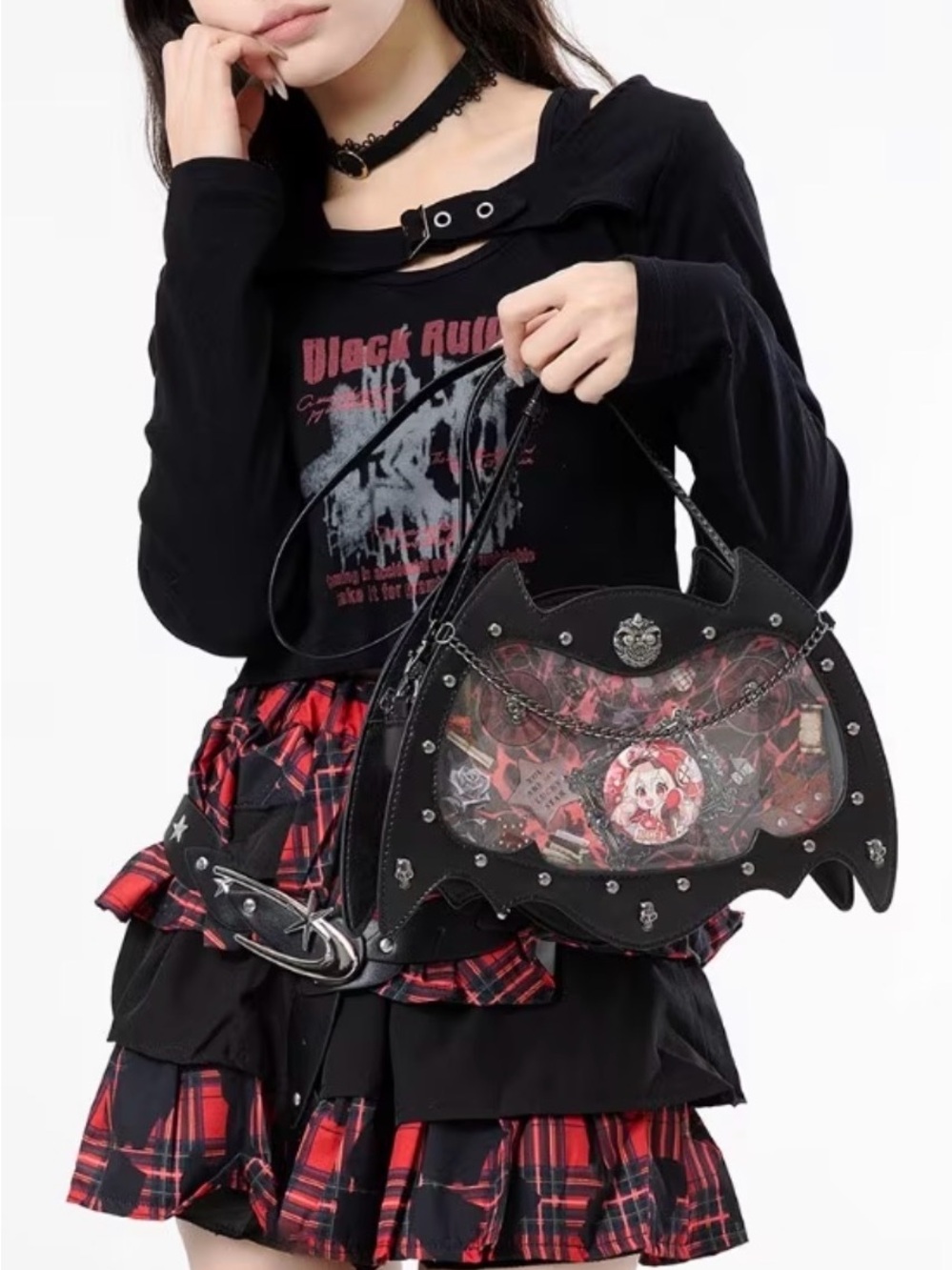 {NEW} Gothic Black Bat-Shaped Clear Panel Gothic Shoulder Bag